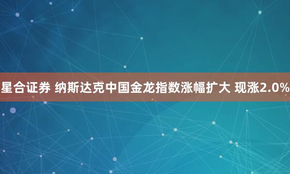 星合证券 纳斯达克中国金龙指数涨幅扩大 现涨2.0%